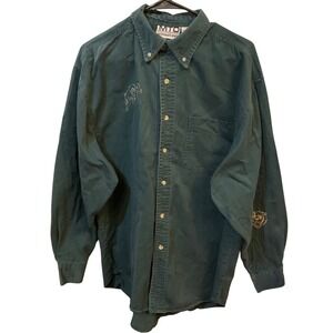 MTO International Mens Forest Green Cotton ButtonDown Shirt Ram Bear Embroidered